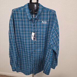 CHAPS MENS 3XT NWT BLUE, BLACK, RED AND WHITE PLAID LONG SLEEVE TREKKER SHIRT